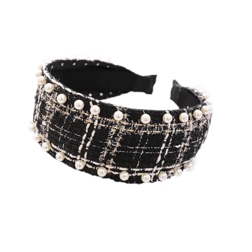 Damen Haarreifen,Haarreifen mit Perlen,Vintage Stirnband Kopfband Headband Haarreif Stirnbänder Kopfbedeckung Kopfschmuck Haarschmuck für Tägliches Tragen für Frauen und Mädchen,Schwarz C von Wambere