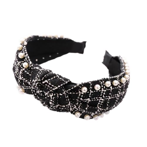 Damen Haarreifen,Haarreifen mit Perlen,Vintage Stirnband Kopfband Headband Haarreif Stirnbänder Kopfbedeckung Kopfschmuck Haarschmuck für Tägliches Tragen für Frauen und Mädchen,Schwarz D von Wambere