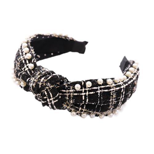 Damen Haarreifen,Haarreifen mit Perlen,Vintage Stirnband Kopfband Headband Haarreif Stirnbänder Kopfbedeckung Kopfschmuck Haarschmuck für Tägliches Tragen für Frauen und Mädchen,Schwarz F von Wambere