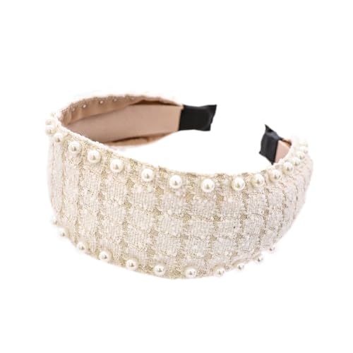 Damen Haarreifen,Haarreifen mit Perlen,Vintage Stirnband Kopfband Headband Haarreif Stirnbänder Kopfbedeckung Kopfschmuck Haarschmuck für Tägliches Tragen für Frauen und Mädchen,Weiß B von Wambere