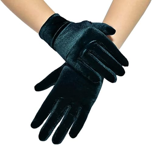 Damen Handschuhe Satin Classic Opera Fest Party Audrey Hepburn Handschuhe 1920er Stil Handschuhe Elastisch Erwachsene Größe für Damen Handgelenklange Kurze Samt Handschuhe Party Kostüm Handschuhe,Grün von Wambere