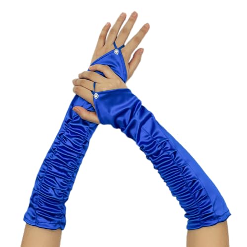 Damen Handschuhe Satinhandschuhe Hakenfinger-Spitze Handschuhe Classic Fest Party Hochzeit Braut Bankett Kostümzubehör Party Abendessen Handschuhe Opernhandschuhe,Blau von Wambere