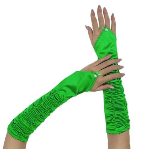 Wambere Damen Handschuhe Satinhandschuhe Hakenfinger-Spitze Handschuhe Classic Fest Party Hochzeit Braut Bankett Kostümzubehör Party Abendessen Handschuhe Opernhandschuhe,Grün von Wambere