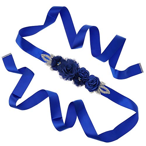 Damen Hochzeits-Gürtel Schärpe Blume Brautgürtel Sash Hochzeit Party,Brautkleid Schärpe Strass Taillengürtel Hochzeit Schmuckgürtel Kleid Zubehör,Zubehör Hochzeit Taillengürtel Kleid(270cm lang)Blau von Wambere