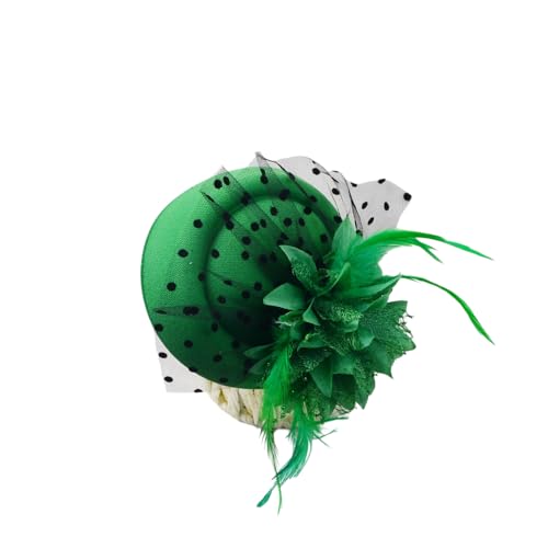 Damen Hut Tüll Haarnadel Hut Haarnadel mit Perlenfeder und Blume Fascinator Hüte Clip Haarspange Blumenhut Vintage Haarschmuck Kopfbedeckung für Hochzeit Teeparty Cocktailparty,Grün von Wambere