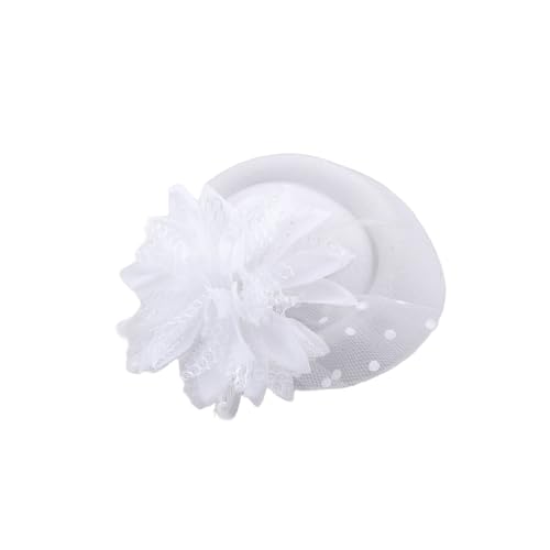 Damen Hut Tüll Haarnadel Hut Haarnadel mit Perlenfeder und Blume Fascinator Hüte Clip Haarspange Blumenhut Vintage Haarschmuck Kopfbedeckung für Hochzeit Teeparty Cocktailparty,Weiß von Wambere