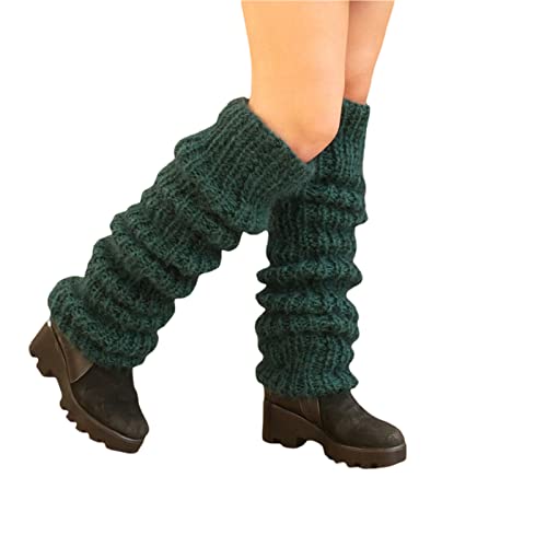 Damen Langer Winte Beinwärmer Strickstrümpfe Knöchelwärmer Hohe fußlose Kniestrümpfe Legwarmers Overknees Strümpfe Beinstulpen für Outdoor Aktivitäten Reiten Skaten Wandern Skaten,Grün von Wambere