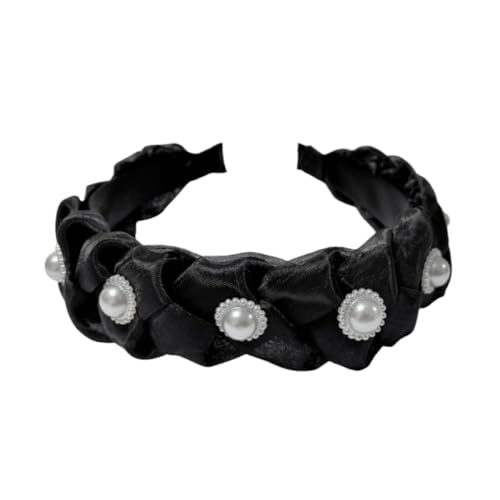Damen Perlen Geflochtene Haarbänder Twist Haarband Tüll Stirnband Flechthaarbänder Vintage Haarreifen Rutschfest Haarschmuck Kopfband Kopfbedeckung für Tägliches Tragen für Frauen,Schwarz von Wambere