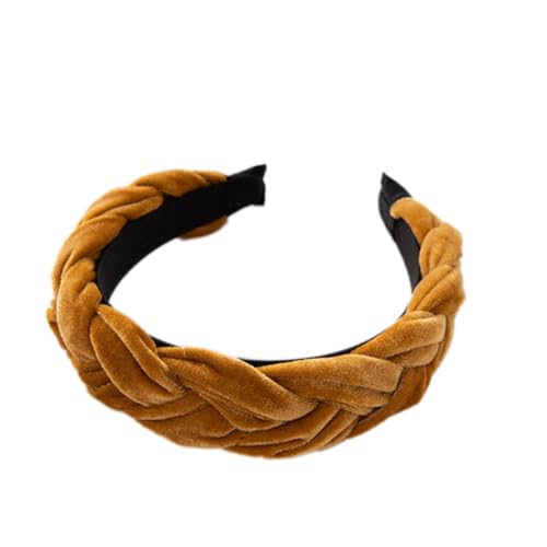 Damen Samt Haarreif Breit Haarband Geflochten Stirnband Vintage Haarreifen Haarschmuck Haarzubehör Verdrehtes Geknotetes Stirnband für Frauen Mädchen für den täglichen Gebrauch,Gelb von Wambere