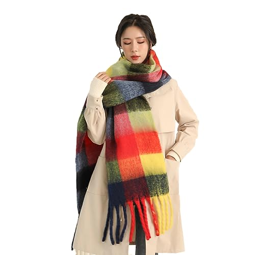 Damen Schal, Kariert übergroßer Winter SchaltuchKaro Schultertuch Plaid Deckenschal Modeschal Weich Warm Strickschal Oversized Herbstschal Warme Winter Stola mehrfarbig,Gelb Rot Schwarz von Wambere