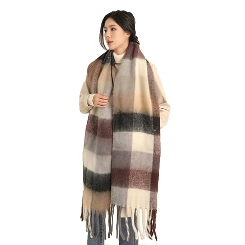 Damen Schal, Kariert übergroßer Winter SchaltuchKaro Schultertuch Plaid Deckenschal Modeschal Weich Warm Strickschal Oversized Herbstschal Warme Winter Stola mehrfarbig,Grau von Wambere