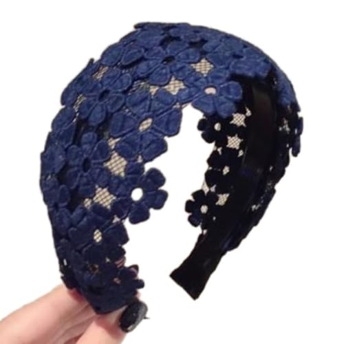 Damen Spitze Haarreifen Vintage Blumen Stickerei Haarband Stirnband Haarschmuck Haarzubehör Rutschfest Haarbänder Kopfbedeckung Kopfschmuck für Täglichen Gebrauch Hochzeit Party,Marineblau von Wambere