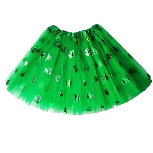 Damen Tüllrock Kleeblatt Tutu Rock St. Patricks Tag Ballettrock St. Paddys Day Outfit Elastisch Tulle Skirt für Irische Party Maskerade Karneval Weihnachten Halloween Accessoires,Grün,L von Wambere