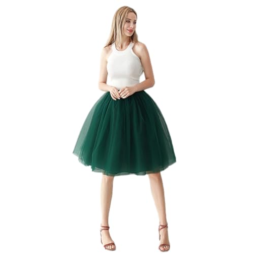 Damen Tüllrock Lang 65cm Tulle Skirt Tüllrock mit Hoher Taille Elastisch Tutu Rock Feenrock Erwachsene für Täglich Party Abschlussball Bankett Bühne Maskerade Karneval Halloween,Dunkelgrün von Wambere