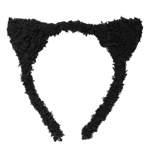 Damen Weihnachtsstirnband Katzenohren Stirnband Plüsch Stirnbänder Vintage Haar Accessoires Rutschfest Haarband Kopfband Haarschmuck Kopfbedeckung für Halloween Weihnachten Party,Schwarz von Wambere