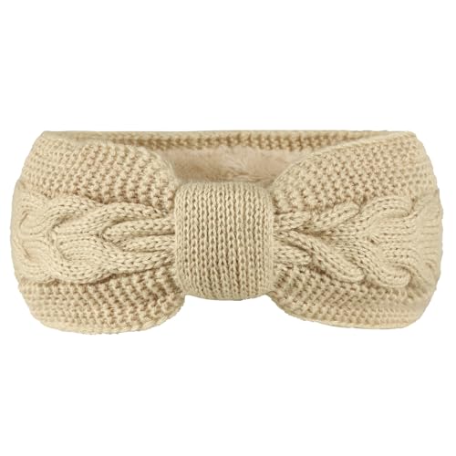 Damen Winter Plüsch Stirnband,Gestricktes Schleifen Stirnband Elastische Haarband Haarreife Ohrenwärmer Stirnbänder Haarbänder Kopfband Kopfbedeckung Haarschmuck für Frauen Mädchen,Beige von Wambere