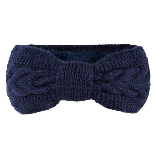 Damen Winter Plüsch Stirnband,Gestricktes Schleifen Stirnband Elastische Haarband Haarreife Ohrenwärmer Stirnbänder Haarbänder Kopfband Kopfbedeckung Haarschmuck für Frauen Mädchen,Dunkelblau von Wambere