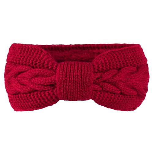 Damen Winter Plüsch Stirnband,Gestricktes Schleifen Stirnband Elastische Haarband Haarreife Ohrenwärmer Stirnbänder Haarbänder Kopfband Kopfbedeckung Haarschmuck für Frauen Mädchen,Rot von Wambere