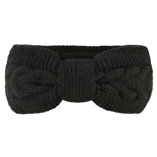 Damen Winter Plüsch Stirnband,Gestricktes Schleifen Stirnband Elastische Haarband Haarreife Ohrenwärmer Stirnbänder Haarbänder Kopfband Kopfbedeckung Haarschmuck für Frauen Mädchen,Schwarz von Wambere