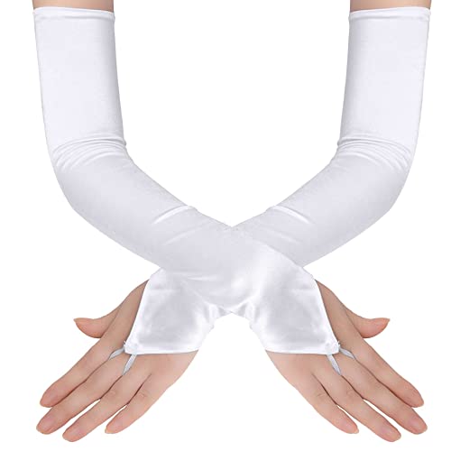 Ein Paar Handschuhe Retro Opera Handschuhe 1920 Handschuhe Schwarze Spitze Handschuhe Lange Fingerlose Elastischer Spitze Handschuhe Satin Handschuhe für Frauen,Handschuhe für Hochzeitsfeier,Weiss von Wambere