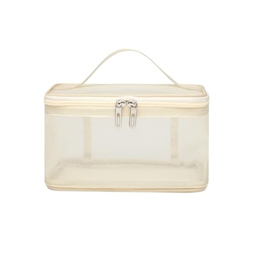 Einlagig Doppellagig Netz-Kulturbeutel Toilettentasche Große Kosmetiktasche Make-up-Taschen Kulturtasche Tragbare Reise-Aufbewahrungstasche für Männer Frauen Reisen Geschäftsreisen,Beige,21x13x12cm von Wambere