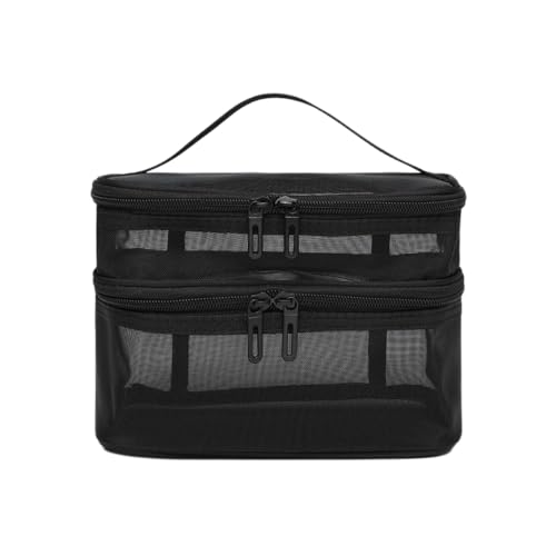 Einlagig Doppellagig Netz-Kulturbeutel Toilettentasche Große Kosmetiktasche Make-up-Taschen Kulturtasche Tragbare Reise-Aufbewahrungstasche für Männer Frauen Reisen Geschäftsreisen,Schwarz,21x14x15cm von Wambere
