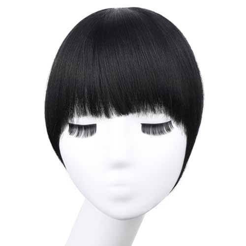 Frauen Clip in Pony,Damen Verdickt und flauschig mit Pony Clip in Bangs Haarteil Pony Haarteil Pony Mit Klammer Stirnfransen Haarteil Perücke Haarschmuck Kopfschmuck,Schwarz von Wambere