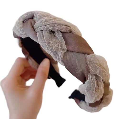 Geflochtenes Stirnband Damen Organza Stirnbänder Vintage Rutschfest Haarreifen Haarschmuck Haarzubehör Verdrehtes Geknotetes Stirnband Kopfband Kopfbedeckung für Tägliches Tragen,Khaki von Wambere