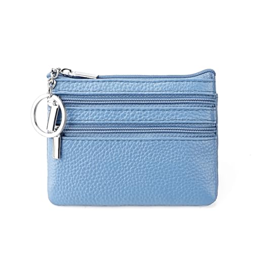 Geldbörse Damen,Klein und im Kurzformat Brieftasche Portemonnaie Damen Klein Damen Leder Kleines Portemonnaie Gross Kapazität PU Geldbeutel Coin Purse Wallet für Frauen Kinder,Hellblau von Wambere