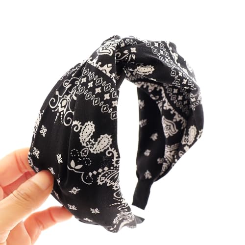 Haarbänder für Damen,Boho Wide Knot Turban Stoff Haarband Breites Stirnband Kopfbedeckun Neuheitstrend Outdoor-Kopfschmuck für den täglichen Gebrauch Yoga Sport,Schwarz von Wambere