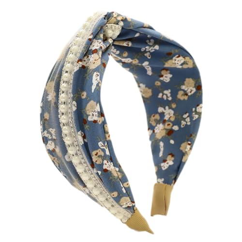 Haarbänder für Damen,Breite Vintage-Perlen Haarreif Haarbänder,Haarreifen Kopf-Turbane Damen-Haarbandana,Stoff Haarreif für Frauen Mädchen Lieferungen,Blau von Wambere