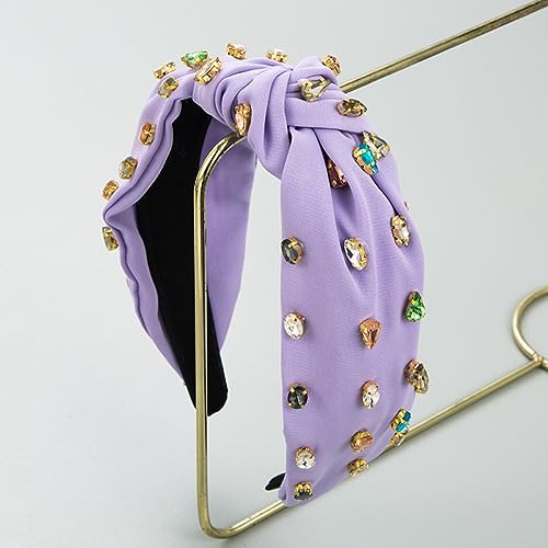 Haarbänder für Frauen Vintage Breite Haarreifen Haarreifen Knoten mit Strasssteinen Damen Haarbandana Gedrehter Knoten Elastische Stirnbänder für den täglichen Gebrauch,Yoga,Sport,Lila von Wambere