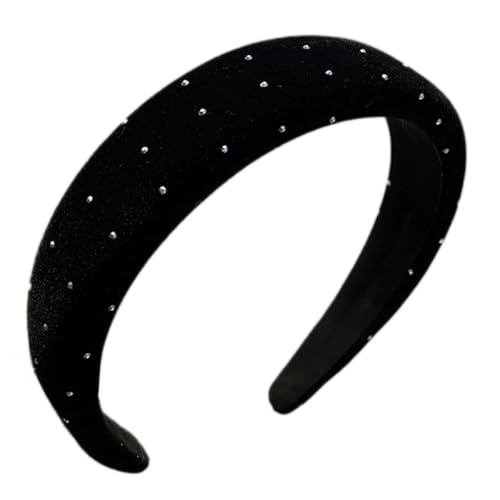 Haarband mit Strasssteinen,Damen Haarband Schwamm Stirnband Vintage Rutschfeste Haarreifen Haarschmuck Haarzubehör Frauen Kopfbedeckung Stirnbänder Kopfschmuck für Täglichen Gebrauch,Schwarz von Wambere