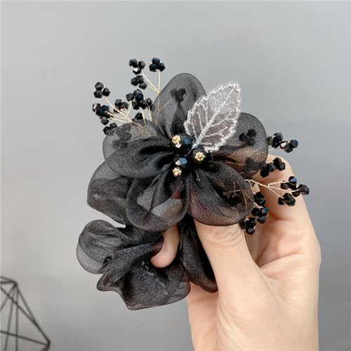 Haargummis Scrunchies für Damen Haar Haarbänder Haarschmuck Chiffon Organza Haarringe Haargummi Groß Halt Elastische Haarwackeln für Frauen Damen,Schwarz von Wambere