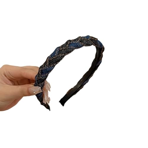 Haarreif aus Jeansstoff Haarschmuck,Geflochtene Stirnband Haar-Accessoires,Vintage Haare Stirnbänder,Stirnband-Zubehör Haarreif,Rutschfeste Haarreifen,Haar Zubehör für Frauen,Schwarz von Wambere