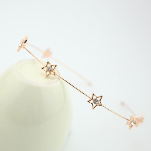 Haarreif für Damen, 2 Stück Stern-Stirnbänder Stern Kopfschmuck Mit Fünfzackigen Perlen-Strass-Kopfschmuck Hochzeits-Kopfschmuck Für Mädchen Sternenmond-Stirnband,Gold von Wambere