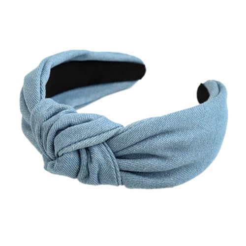 Haarreifen Damen,Cowboy-Farbe Haarbänder Kopfband für Damen Breite Retro Stirnband Haarreif Geknotete Kopfbedeckun Charme Modischer Neuheitstrend für für Damen und Mädchen,Hellblau L von Wambere