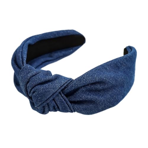 Haarreifen Damen,Cowboy-Farbe Haarbänder Kopfband für Damen Breite Retro Stirnband Haarreif Geknotete Kopfbedeckun Charme Modischer Neuheitstrend für für Damen und Mädchen,Navy blau L von Wambere