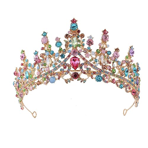 Hochzeit Braut Kristall Tiara Strasssteine Mädchen Haar Krone Prinzessin Stirnband Krone Haarschmuck für Hochzeit Verlobung Geburtstag Party Schönheitswettbewerb Bühnenauftritte,Bunt von Wambere