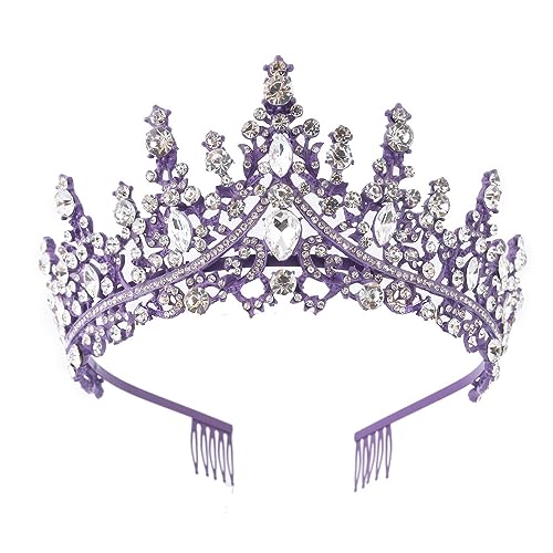 Hochzeit Braut Kristall Tiara Strasssteine Mädchen Haar Krone Prinzessin Stirnband Krone Haarschmuck für Hochzeit Verlobung Geburtstag Party Schönheitswettbewerb Bühnenauftritte,Lila C von Wambere