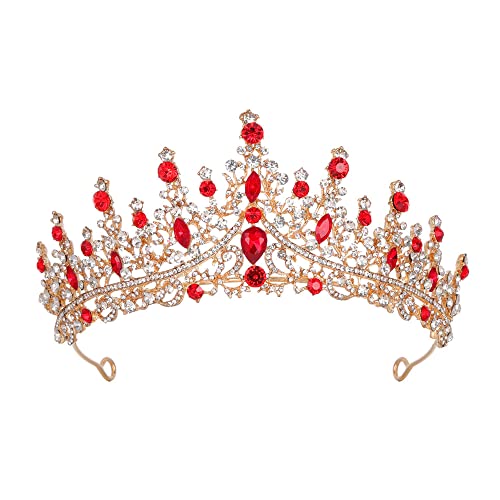 Hochzeit Braut Kristall Tiara Strasssteine Mädchen Haar Krone Prinzessin Stirnband Krone Haarschmuck für Hochzeit Verlobung Geburtstag Party Schönheitswettbewerb Bühnenauftritte,Rot von Wambere