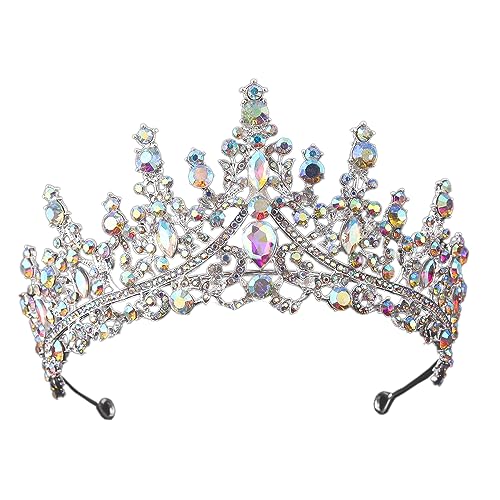 Hochzeit Braut Kristall Tiara Strasssteine Mädchen Haar Krone Prinzessin Stirnband Krone Haarschmuck für Hochzeit Verlobung Geburtstag Party Schönheitswettbewerb Bühnenauftritte,Silber AB von Wambere