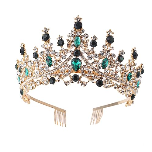 Hochzeit Braut Kristall Tiara Strasssteine Mädchen Haar Krone Prinzessin Stirnband Krone Haarschmuck für Hochzeit Verlobung Geburtstag Party Schönheitswettbewerb Bühnenauftritte,Weiß Grün Schwarz von Wambere