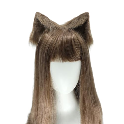Katzenohren Haarnadel Niedlicher Seitenclip Plüsch Ohrhaarnadel Damen Haarspangen Ohrenkopfschmuck Haarklammer Kopfbedeckung Hairclip Haarschmuck für Cosplay Karneval Halloween,Khaki von Wambere