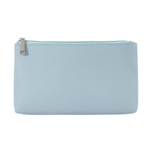 Kleine Kosmetiktasche mit Reißverschluss Schminktasche Klein Handtasche Mini wasserdichte Make Up Tasche Damen PU Leder Makeup Bag mit Reißverschluss,für Handy Kosmetik Brille,Puderblau M,M von Wambere