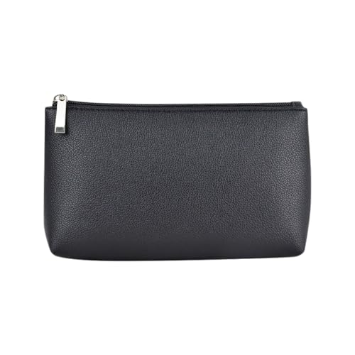Kleine Kosmetiktasche mit Reißverschluss Schminktasche Klein Handtasche Mini wasserdichte Make Up Tasche Damen PU Leder Makeup Bag mit Reißverschluss,für Handy Kosmetik Brille,Schwarz AM,M von Wambere