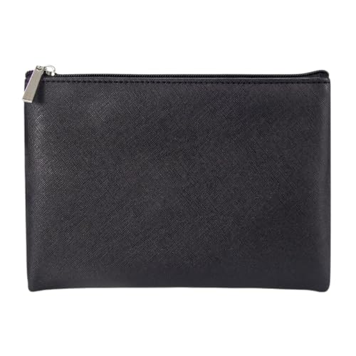 Kleine Kosmetiktasche mit Reißverschluss Schminktasche Klein Handtasche Mini wasserdichte Make Up Tasche Damen PU Leder Makeup Bag mit Reißverschluss,für Handy Kosmetik Brille,Schwarz L,L von Wambere