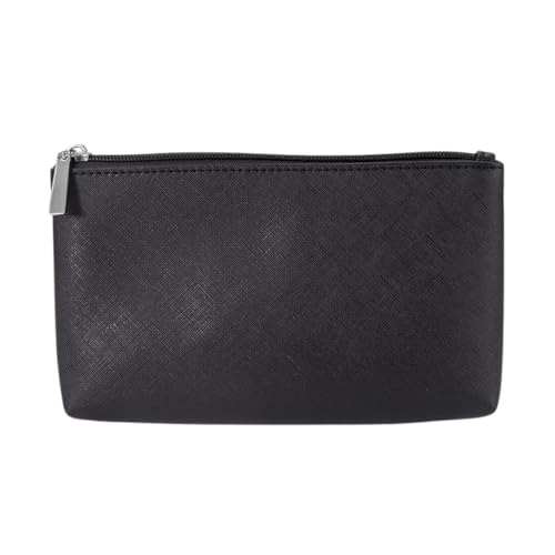 Kleine Kosmetiktasche mit Reißverschluss Schminktasche Klein Handtasche Mini wasserdichte Make Up Tasche Damen PU Leder Makeup Bag mit Reißverschluss,für Handy Kosmetik Brille,Schwarz M,M von Wambere