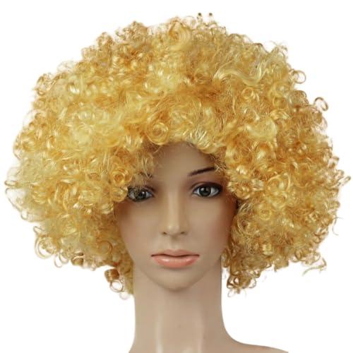 Lockenkopf Afroperücke Lockenperücke Partyperücke Dekorative Perücke Krasser Faschingsperücke Clown-Perücke für Kostümpartys Disko-Zubehör Maskenkostüm Halloween Karneval Weihnachten,Dunkelgold von Wambere