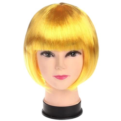 Perücke Kurze Perücke Bunte BOB Perücke Damen Wig Haar Perücken Gerade Perücke Studentin Kurzhaarperücke Perücke kurze Haare für Karneval Fasching Cosplay Mottoparty Halloween,Gelb von Wambere